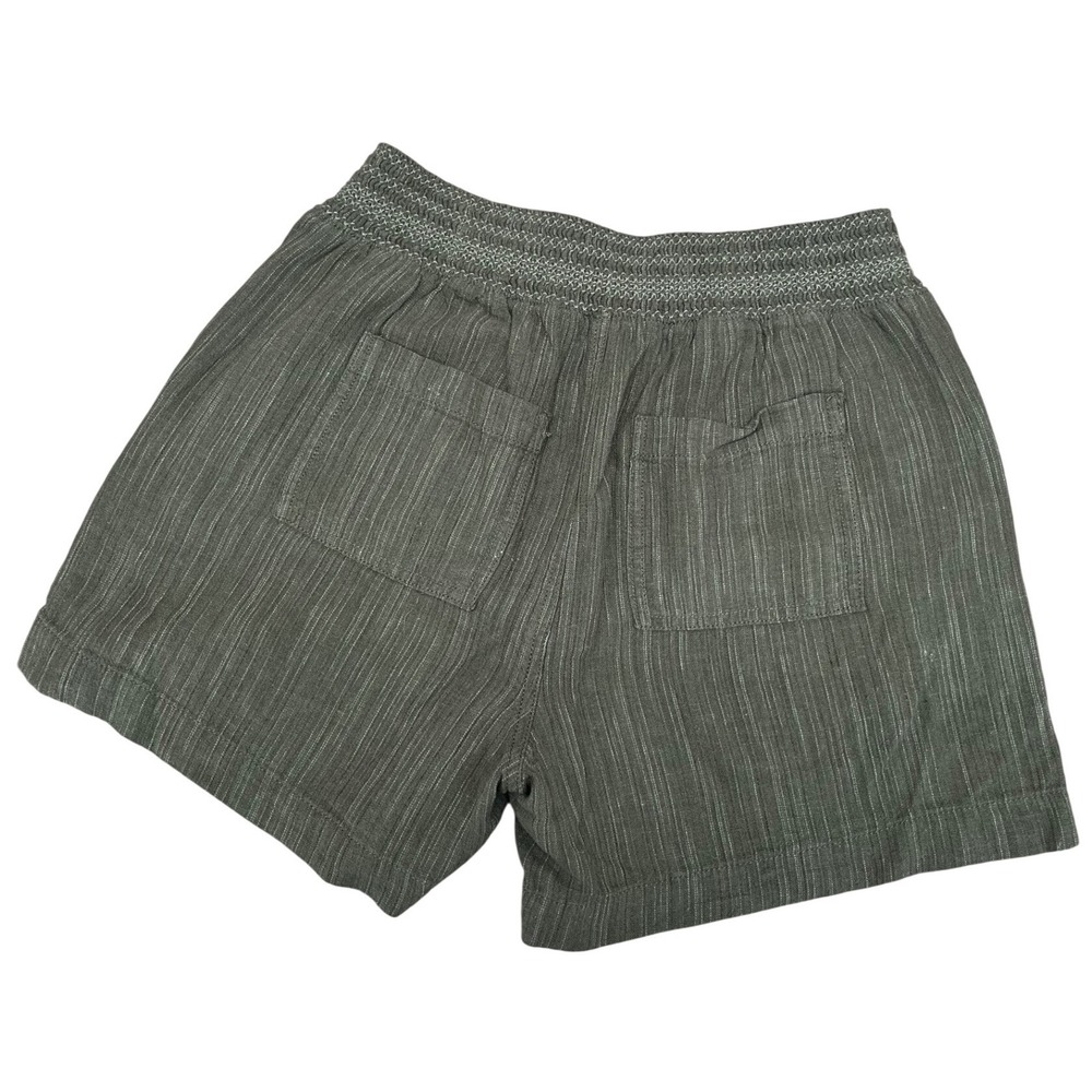 Briggs Linen Blend Shorts Womens Small Olive Green Excellent Smocked Striped - Picture 7 of 8